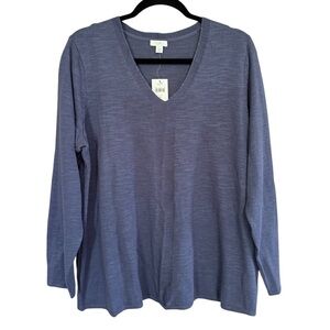 NWT J. Jill Women's V-Neck Long Sleeve Blouse in Eclipse Slate Blue
